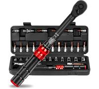 33 Pièces ynamométrique 1/4", 1-25Nm Cle Dynamometrique Voiture, Précision ±3%,Kit avec clef dynamometrique,Douilles Hex,Bits Adaptateur,Barre D'extension,pour Roue Voiture, Moto et Camion