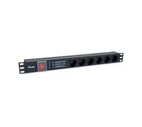 Equip 333317 Bandeau d'alimentation 1U 6 Prises Type F, 220-240V 16A, Boîtier Aluminium, Câble 1.8m, Protection Surtension, CE/RoHS