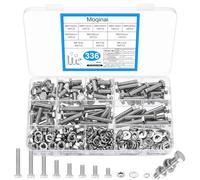 336 Pièces Vis Hexagonales M6 en Acier Inoxydable, Set de Vis Métriques pour Machines avec Écrous et Rondelles, Assortiment de Boulons M6 avec Rondelles Plates et Grower