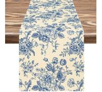 (33X183 cm)Rose Bleue Chemin de Table Esquisse Monochrome Vintage et Rouleau Toile de Jute Chemin de Table Decor pour Table Basse