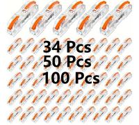 34/50/100 connecteurs de fils transparents à levier rapide, boîtes de jonction compactes universelles à enfoncement, connecteurs électriques domestiques, blocs de bornes 34Pcs-Orange