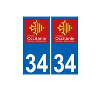 34 Hérault autocollant plaque immatriculation sticker auto département sticker Occitanie nouveau logo - Angles : droits