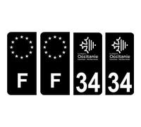 34 Hérault logo noir autocollant plaque immatriculation auto sticker Lot de 4 Stickers (angles: angles arrondis)
