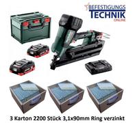 34° Metabo Cloueur sans fil NFR18LTX90BL 50-90mm 18V 2x4,0Ah + 6600 34° clous en bande