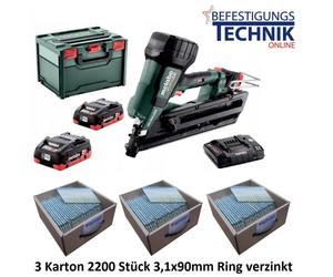 34° Metabo Cloueur sans fil NFR18LTX90BL 50-90mm 18V 2x4,0Ah + 6600 34° clous en bande