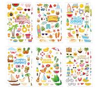 344 pcs Autocollants Été pour Enfants, 12 Feuilles Autocollants Vacances Dessin Animé, Piscine, Ananas, Soleil, Autocollant Plage Coloré pour Fête, Vacances, Scrapbooking, Journal, Artisanat
