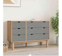 346842 Commode OTTA Marron et Gris 111 x 43 x 73,5 cm en bois de pin massif avec 6 tiroirs pour Salon