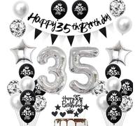 35 ans Anniversaire Décoration homme femme, Noir Bannière 35 ans Anniversaire Guirlande Déco 35 ans Anniversaire femme Ballons argentés 35 ans Anniversaire Décoration gâteau 35 ans homme femme