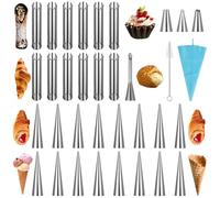 35 pièces moules à cornets à la crème, formes cannoli, kits de tubes, moules de cuisson en acier inoxydable, modèles coniques et tubulaires pour crème pâtissière, roulés et croissants
