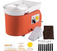 350 W 220 V Machine à roue céramique Tour de potier, Tour électrique 60 dB, Machine à tour de potier, Max. 300 tours/min, Plateau 28 cm, Alliage d'aluminium, DIY poterie, Orange, 13,3 kg