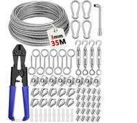 35M Câbles en Acier Inoxydable à Suspendre Kit,304 Cable Inox 3mm avec Tendeur Cable, Serre Cable Acier,Câble en Acier Gainé pour
