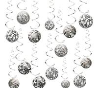 36/12/1 pièce Décoration de boule à facettes, Décoration de fête disco, Décoration suspendue de boule à facettes des années 70, Guirlandes suspendues de fête disco, Décoration de plafond argentée, Con