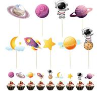 36 Pcs DéCorations De Cupcakes Pour Astronautes Spatiaux, Faciles à Installer, DéCorations De FêTe D'Anniversaire Pour Astronautes, Cupcakes Lune, éToile,Moon Star Rocket Planet Cupcake Toppers