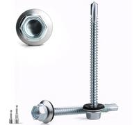 36 PCS Vis Autoperforante 6.3x100MM Auto Taraudeuses à Tête Hexagonale Galvanisées pour Metal Bac Acier Toiture avec Rondelle D'étanchéIté 2 Douilles Hexagonales Incluses