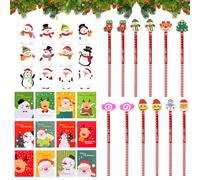 36 Pièces École Hb Ensemble de Crayons, Noël Hb Crayons Avec Gomme Papeterie Ensemble, Carnet de Notes Et Notes Adhésives de Noël, Mini Bloc-Notes de Noël,Bureau de l'École de La Famille Sac de Fête-A
