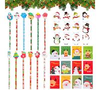 36 Pièces École Hb Ensemble de Crayons, Noël Hb Crayons Avec Gomme Papeterie Ensemble, Carnet de Notes Et Notes Adhésives de Noël,Mini Bloc-Notes de Noël,Bureau de l'École de La Famille Sac de Fête-B