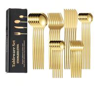36 pièces Set de couverts en acier inoxydable, Set de vaisselle élégant doré, Couteau, Fourchette, Cuillère, Cuillère à thé réutilisables pour la maison et l'usage quotidien, Boîte cadeau 36 pièces + 