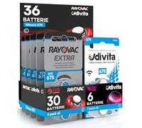 36 Piles Aides auditives Taille 675 PR44 (Blue - Zinc Air) | Technologie Phono Pulse 36 Piles: 6 Udivita + 30 Rayovac