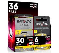 36 Piles Taille 10 pour Les Aides auditives PR70 (Jaune - Zinc Air) avec la Technologie Phono Pulse pour amplificateur auditif - 36 Piles: 6 Udivita + 30 Rayovac