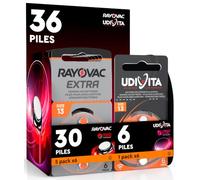 36 Piles Taille 13 pour Les Aides auditives PR48 (Orange - Zinc Air) | Technologie Phono Pulse 36 Piles: 6 Udivita + 30 Rayovac