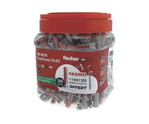 360 chevilles universelles en nylon DuoPower Fischer 8x40mm + 1 foret offert