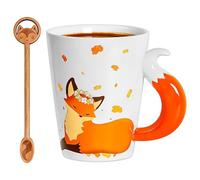 360 ml - Cadeau de renard avec cuillère - Tasse à café en céramique lisse - Renard - Tasse 3D mignonne - Cadeau de renard - Pour femmes, hommes, filles, garçons, anniversaire, bureau et maison