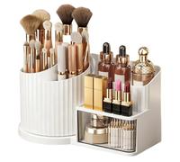 360 Rotating Makeup Brush Organizer, Desktop Storage Box with Drawer | 360 Degree Rotating Makeup Brush Organizer, Multi-Grid Storage Box with Drawer, Waterproof Countertop Display Stand