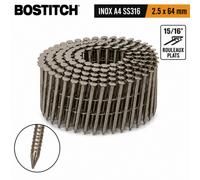 3600 CLOUS BOSTITCH F25R64SS316Q ROULEAUX PLATS 15/16° 2.5 x 64 mm ANNELÉS INOX A4 SS316 TÊTE BOMBÉE