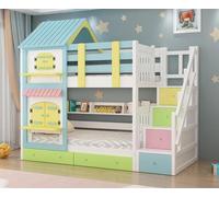 360Home Coloré lit superposé pour enfants avec toboggan lit de jeu Children bunk bed 1500x2000mm marches avec espace de rangement couleur