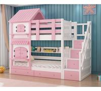 360Home Lit superposé coloré pour enfants avec toboggan Lit de jeu Children bunk bed 1200x2000mm marches avec espace de rangement Rose