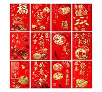 36pcs Enveloppes Rouges Chinoises 12x8cm Enveloppes Rouges du Nouvel Hong Bao Lai See Enveloppes avec Motifs Chinois Classiques et Mots de Bénédiction Poches Porte-Bonheur pour Fête du Printemps