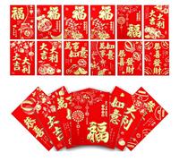 36pcs Enveloppes Rouges Chinoises, Hong Bao Nouvel An avec Motifs Classiques et Mots Bénédiction Argent Porte Bonheur Enveloppes Nouvel An Lunaire Poche Lai See Paquet Cadeau pour le Festival