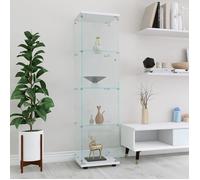 36x42x164 CM Vitrine en verre trempé blanc, 1 porte 4 couches armoire de collection transparente, adaptée au salon, salle à manger