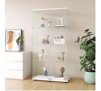 36x80.5x164 CM Vitrine en verre trempé blanc,2 porte 4 couches armoire de collection transparente, adaptée au salon, salle à manger