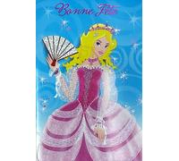 37-046-1 Carte de Vœux BONNE FÊTE Princesse Reine Blonde Robe Rose Couronne éventail pour Fille Illustration Jeunesse avec Enveloppe Format 12x17,5cm Fêter un prénom Sainte Catherine 25 novembre