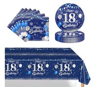 37 Pièces Assiette Vaisselle Jetable Anniversaire Kit,Bleu Argent Decoration Anniversaire Vaisselle 18 Ans Garçon Fille,Nappe Papier Assiette Serviette pour Decoration Anniversaire 18 Ans Cadeau