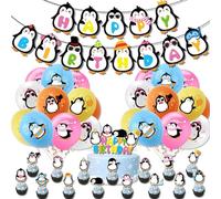 37 Pièces Décorations de gâteau penguin,SANYUANHE Décorations de fête d’anniversaire pingouin,Cake toppers thème pingouin Ballons hélium Bannière