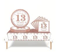 37 Pièces Vaisselle Jetable Anniversaire 13 Ans Deco Table Anniversaire Rose Or, 13 Ans Assiette en Carton Jetable Plastique Nappe Serviette pour Fille Femme Decoration d’Anniversaire (16 Un invité)