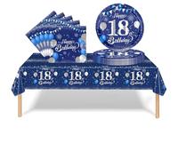 37 Pièces Vaisselle Jetable Anniversaire 18 Ans Deco Table Anniversaire Bleu argent,18 Ans Assiette en Carton Jetable Plastique Nappe Serviette pour Garçon Fille Decoration d’Anniversaire(16 invité)