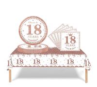 37 Pièces Vaisselle Jetable Anniversaire 18 Ans Deco Table Anniversaire Rose Or, 18 Ans Assiette en Carton Jetable Plastique Nappe Serviette pour Fille Femme Decoration d’Anniversaire (16 Un invité)