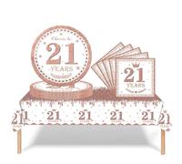 37 Pièces Vaisselle Jetable Anniversaire 21 Ans Deco Table Anniversaire Rose Or, 21 Ans Assiette en Carton Jetable Plastique Nappe Serviette pour Fille Femme Decoration d’Anniversaire (16 Un invité)