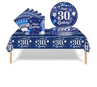 37 Pièces Vaisselle Jetable Anniversaire 30 Ans Deco Table Anniversaire Bleu argent,30 Ans Assiette en Carton Jetable Plastique Nappe Serviette pour Homme Femme Decoration d’Anniversaire(16 invité)