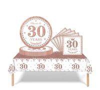 37 Pièces Vaisselle Jetable Anniversaire 30 Ans Deco Table Anniversaire Rose Or, 30 Ans Assiette en Carton Jetable Plastique Nappe Serviette pour Fille Femme Decoration d’Anniversaire (16 Un invité)