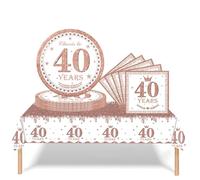 37 Pièces Vaisselle Jetable Anniversaire 40 Ans Deco Table Anniversaire Rose Or, 40 Ans Assiette en Carton Jetable Plastique Nappe Serviette pour Fille Femme Decoration d’Anniversaire (16 Un invité)