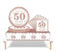 37 Pièces Vaisselle Jetable Anniversaire 50 Ans Deco Table Anniversaire Rose Or, 50 Ans Assiette en Carton Jetable Plastique Nappe Serviette pour Fille Femme Decoration d’Anniversaire (16 Un invité)