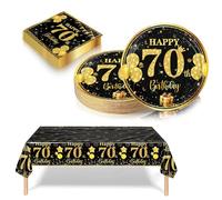 37 Pièces Vaisselle Jetable Anniversaire 70 Ans Deco Table Anniversaire Noir Or,70 Ans Assiette en Carton Jetable Plastique Nappe Serviette pour Homme Fille Femme Decoration d’Anniversaire(16 invité)