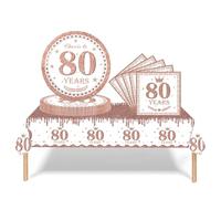 37 Pièces Vaisselle Jetable Anniversaire 80 Ans Deco Table Anniversaire Rose Or, 80Ans Assiette en Carton Jetable Plastique Nappe Serviette pour Fille Femme Decoration d’Anniversaire (16 Un invité)