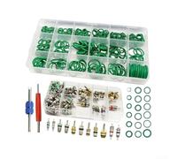 372 pièces Kit de réparation de climatisation de voiture avec joints | Compatible avec R12/R134a, joints d'étanchéité en caoutchouc, valves en laiton dans une boîte de rangement