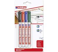edding 400 Marqueur permanent - noir, rouge, bleu, vert - 4 stylos - pointe ronde fine 1 mm - sèche vite, résiste à l'eau et aux frottements - pour carton, plastique, bois, métal, verre