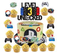 37PCS Décoration Gâteau d'Anniversaire Jeux Vidéo,Décorations Gâteau Anniversaire Gaming 3 Ans,Cupcake Topper Jeu Vidéo, Thème Console de Jeux Toppers Cupcake pour Fête d'Anniversaire Enfant